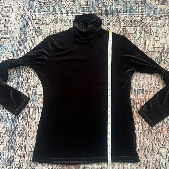 SnoSkins Vintage Black Velvet Base Layer Top Turtleneck Size Large Ski Layer - Picture 10 of 11